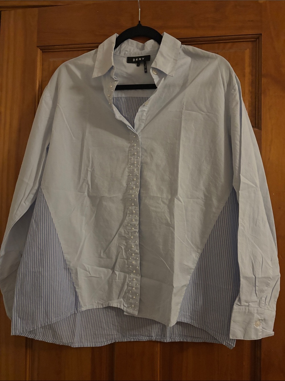 DKNY Light Blue and White Panel Button-Up Shirt